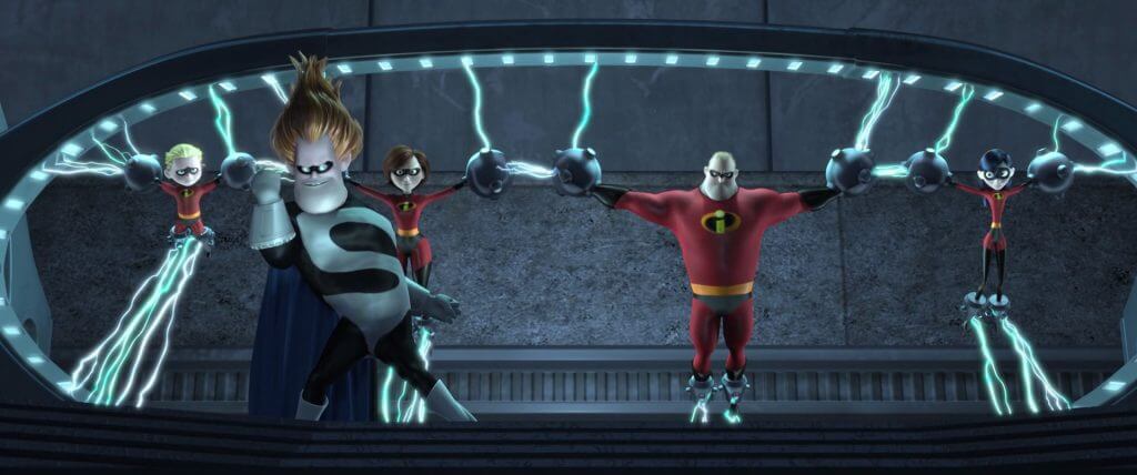 Syndrome, Mr. Incredible, Elastigirl, Violet, Dash, The Incredibles, The Incredibles vs. Incredibles 2